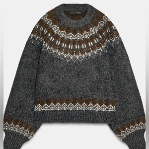 Zara Womens Fair Isle Wool Blend Sweater - L